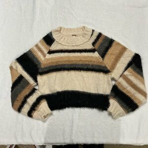 Free People Multicolor Striped Sweater - Black, Cream, Tan
